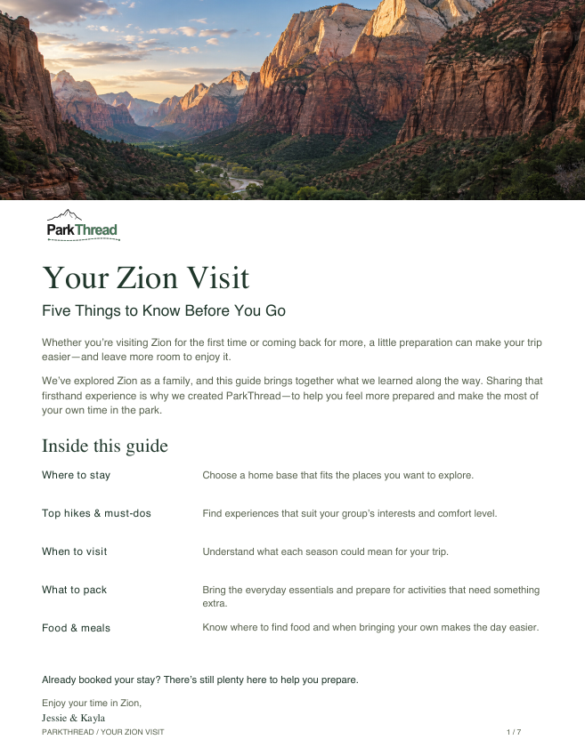 Your Zion Visit: Five Things to Know Before You Go guide cover